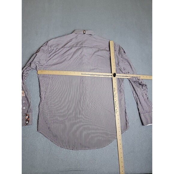 Robert Graham Shirt Mens 2XL Brown Stripe Flip Cuffs Blue Ribbon Long Sleeve - Picture 9 of 13